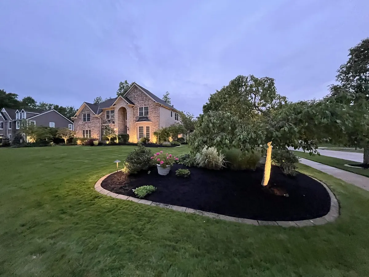 Stone mansion landscape full view