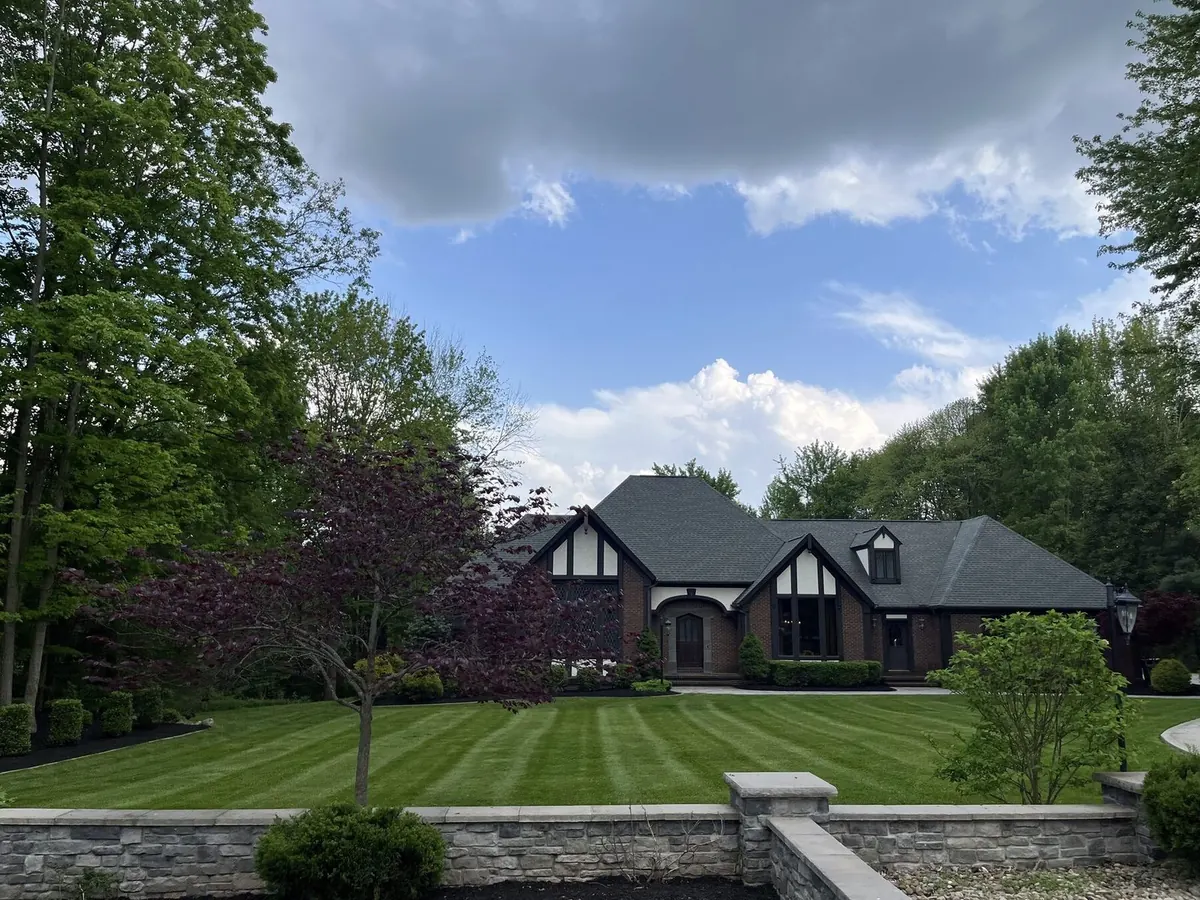 Detailed landscape corner with mulch and lawn