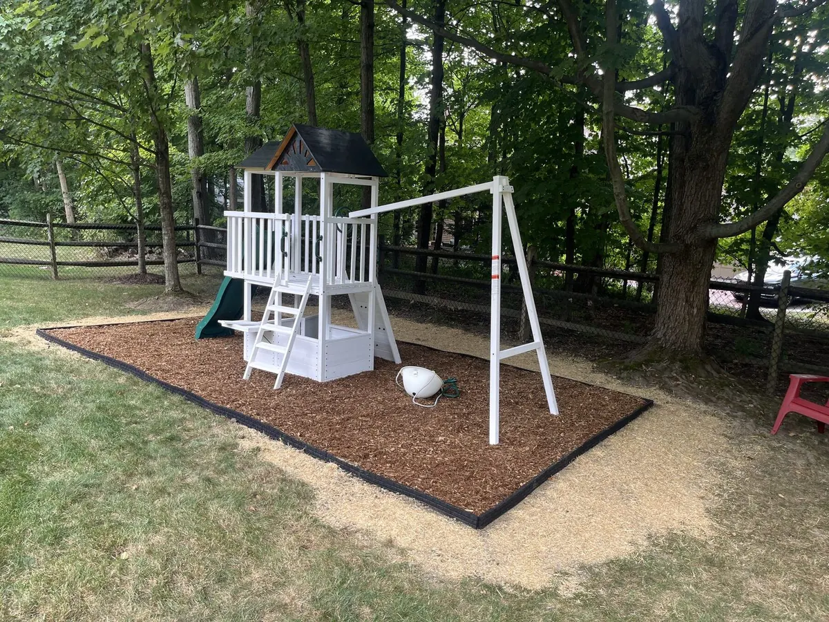 Playground area with fresh mulch install